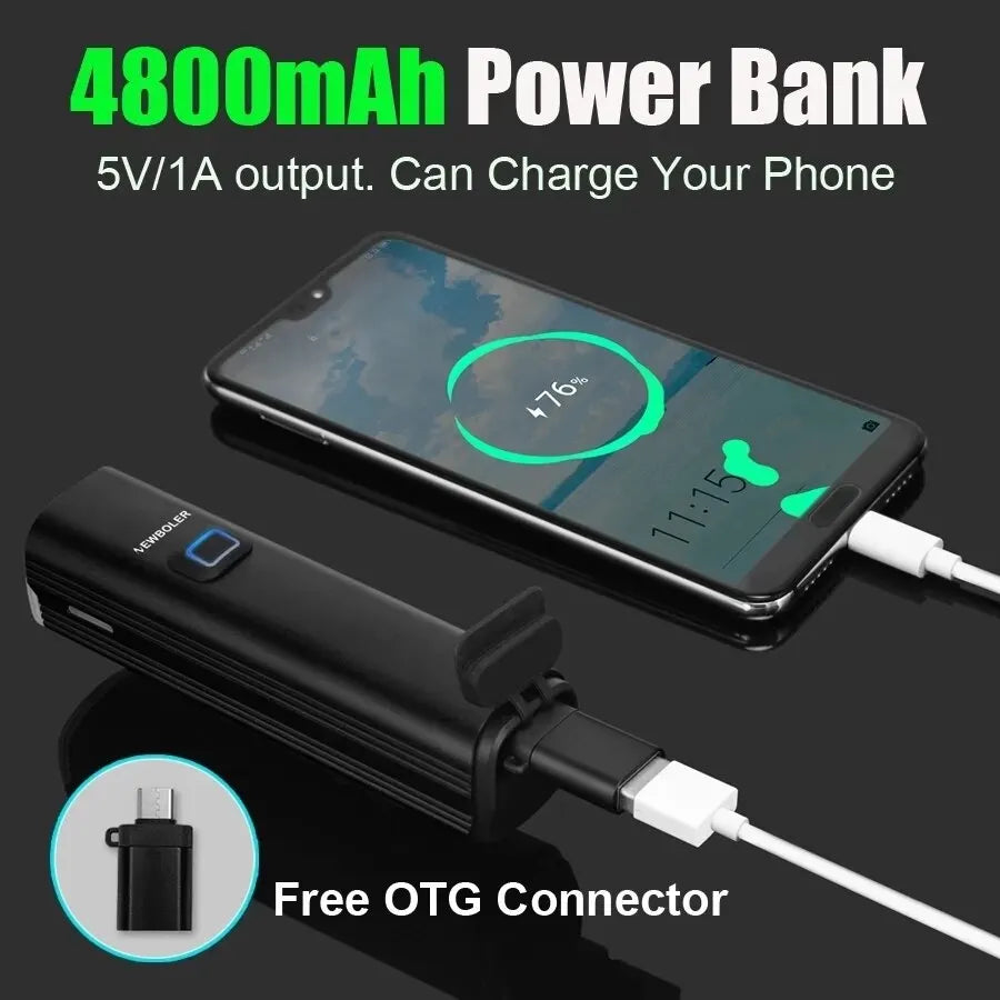 Farol de Bicicleta 1000 Lumens com Power Bank – Iluminação Potente e Multifuncional