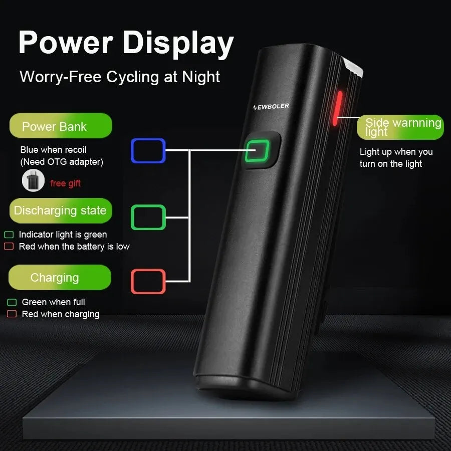 Farol de Bicicleta 1000 Lumens com Power Bank – Iluminação Potente e Multifuncional