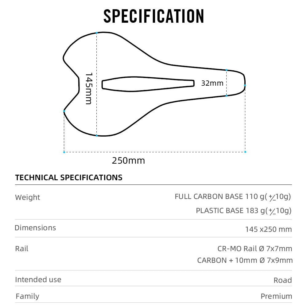 Selim RYET em Fibra de Carbono 110g – Superleve, Confortável e de Alta Performance