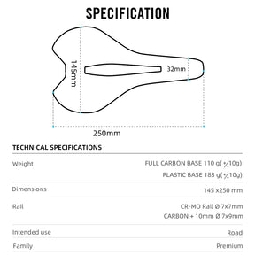 Selim RYET em Fibra de Carbono 110g – Superleve, Confortável e de Alta Performance