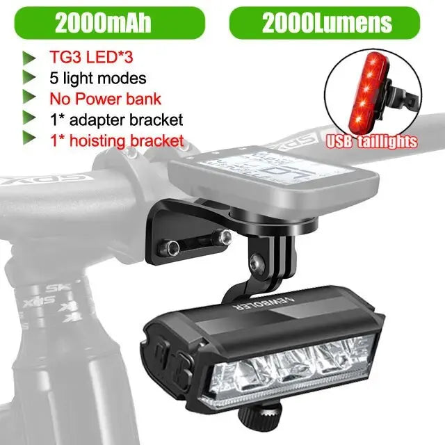 Farol Dianteiro para Bike 2000 Lumens com Suporte para Ciclocomputador – Potência e Integração Total
