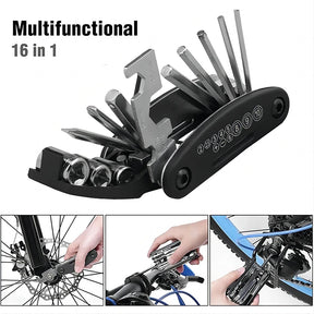 Kit de Ferramentas 16 em 1 – Solução Completa para Reparos em Bicicletas e Motos
