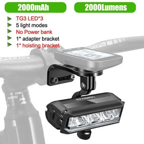 Farol Dianteiro para Bike 2000 Lumens com Suporte para Ciclocomputador – Potência e Integração Total