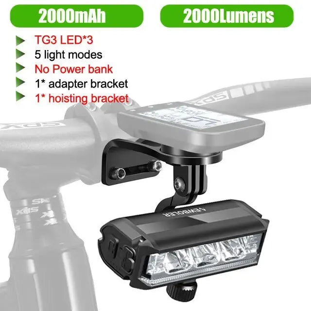 Farol Dianteiro para Bike 2000 Lumens com Suporte para Ciclocomputador – Potência e Integração Total