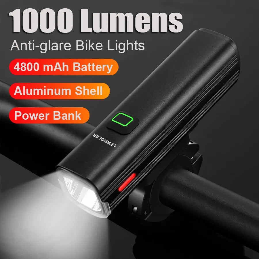 Farol de Bicicleta 1000 Lumens com Power Bank – Iluminação Potente e Multifuncional