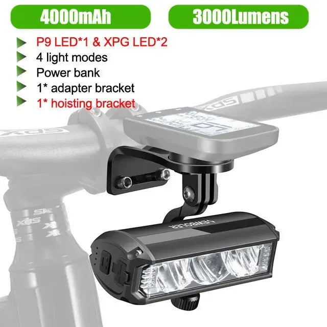 Farol Dianteiro para Bike 2000 Lumens com Suporte para Ciclocomputador – Potência e Integração Total