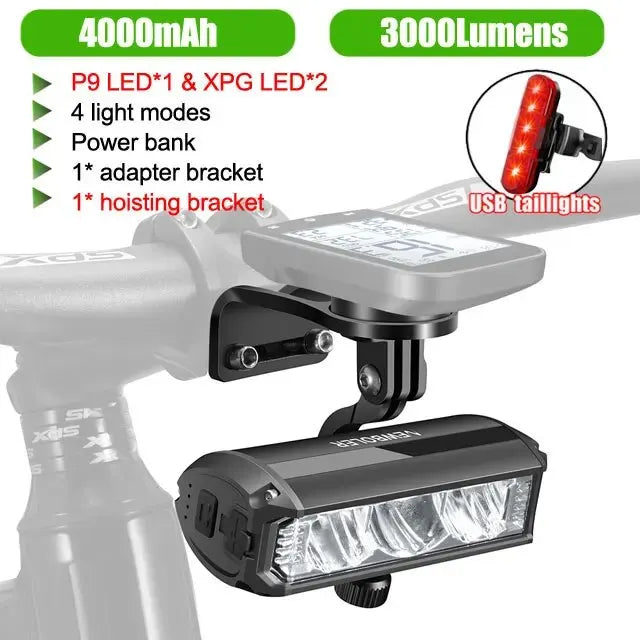 Farol Dianteiro para Bike 2000 Lumens com Suporte para Ciclocomputador – Potência e Integração Total